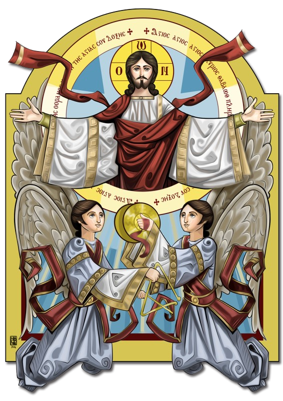 Icon Christ with praising angels